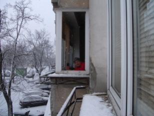 Me at my Puławska St window relishing snow